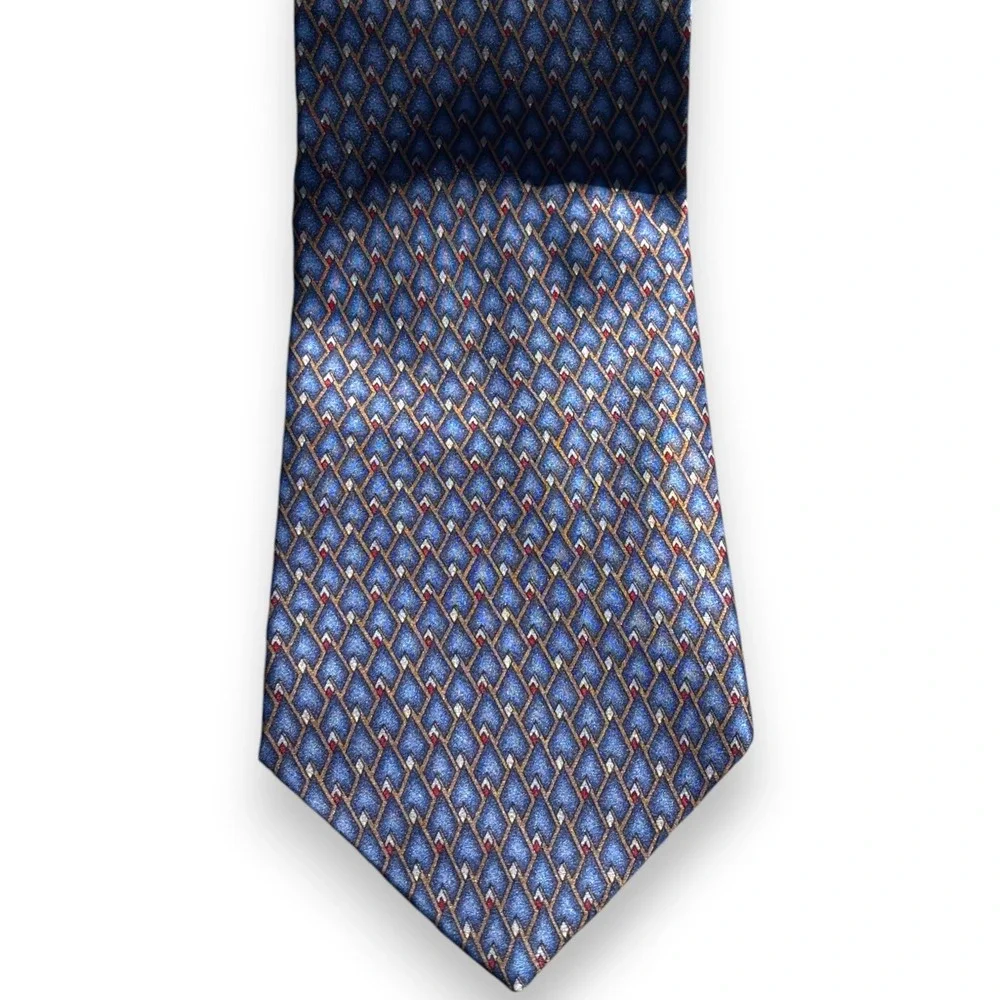 Barrington Mens Silk Necktie Blue Geometric Diamond‎ Pattern Formal Business Tie